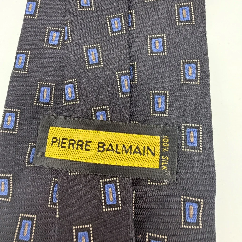 Pierre Balmain Tie Mens OS Navy Blue Geometric Silk Classic Designer Necktie